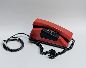 Vintage Soviet telephone, home telephone, red telephone, disk telephone, Soviet communication, made in the USSR.