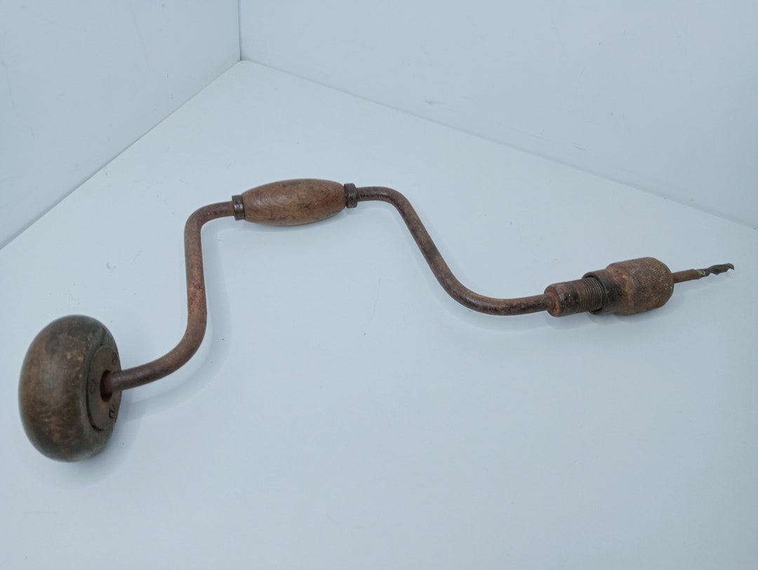 Soviet Vintage Manual Hand Drill With Wooden Knob & Handle Made in USSR