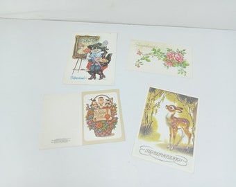 USSR Postcards Congratulations on the Holiday Puss In Boots Cossacks Flowers Dee
