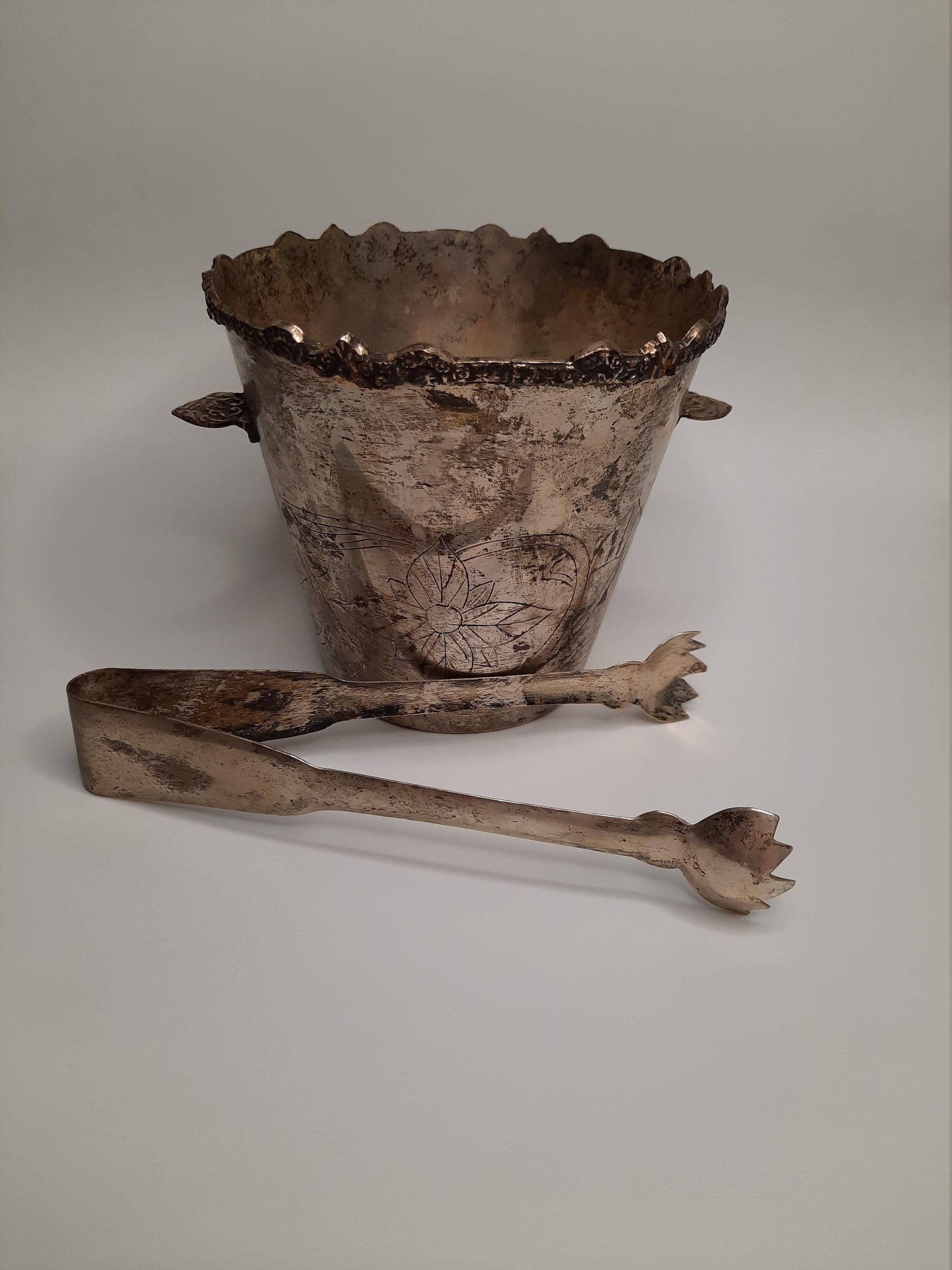 Antique Ice Bucket and Tongs Vintage Ice Bucket Silver Plated Etsy