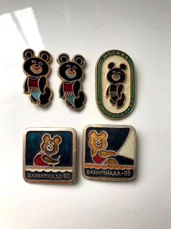 Soviet original vintage badges with olympic bear, 