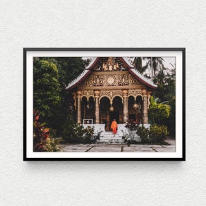Laos Buddhist Temple Photo print - Modern home decor Fine art photography travel photo monk spiritual orange Buddhism Lao PDR Luang Prabang