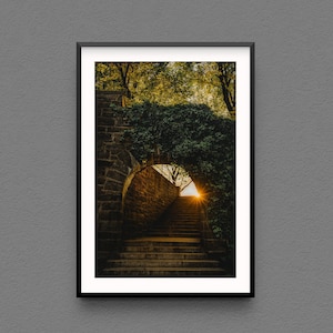 Mystical sunset in Fort Tryon Park Photo print- New York City photography Modern Home Decor fine art sunset historical green arch stone