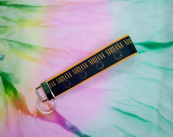 Nirvana Band Ribbon Keychain, Wristlet Keychain