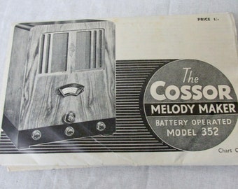 Cossor Wireless  Melody Maker Model 352 , 1934, fold out sheet -advertising, construction & Operation max size 88x58cms approx