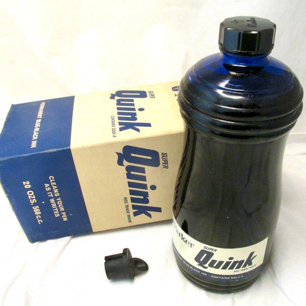 BOUTEILLE D'ENCRE PARKER Super Quink 20 oz liq. 568 cc, encre bleu noir neuve dans une boîte avec verseur