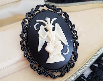 Baphomet Brooch in Cream and Black, Witchy, Occult, Tarot Symbol Brooch, Choose Black, Antique Silver or Bronze