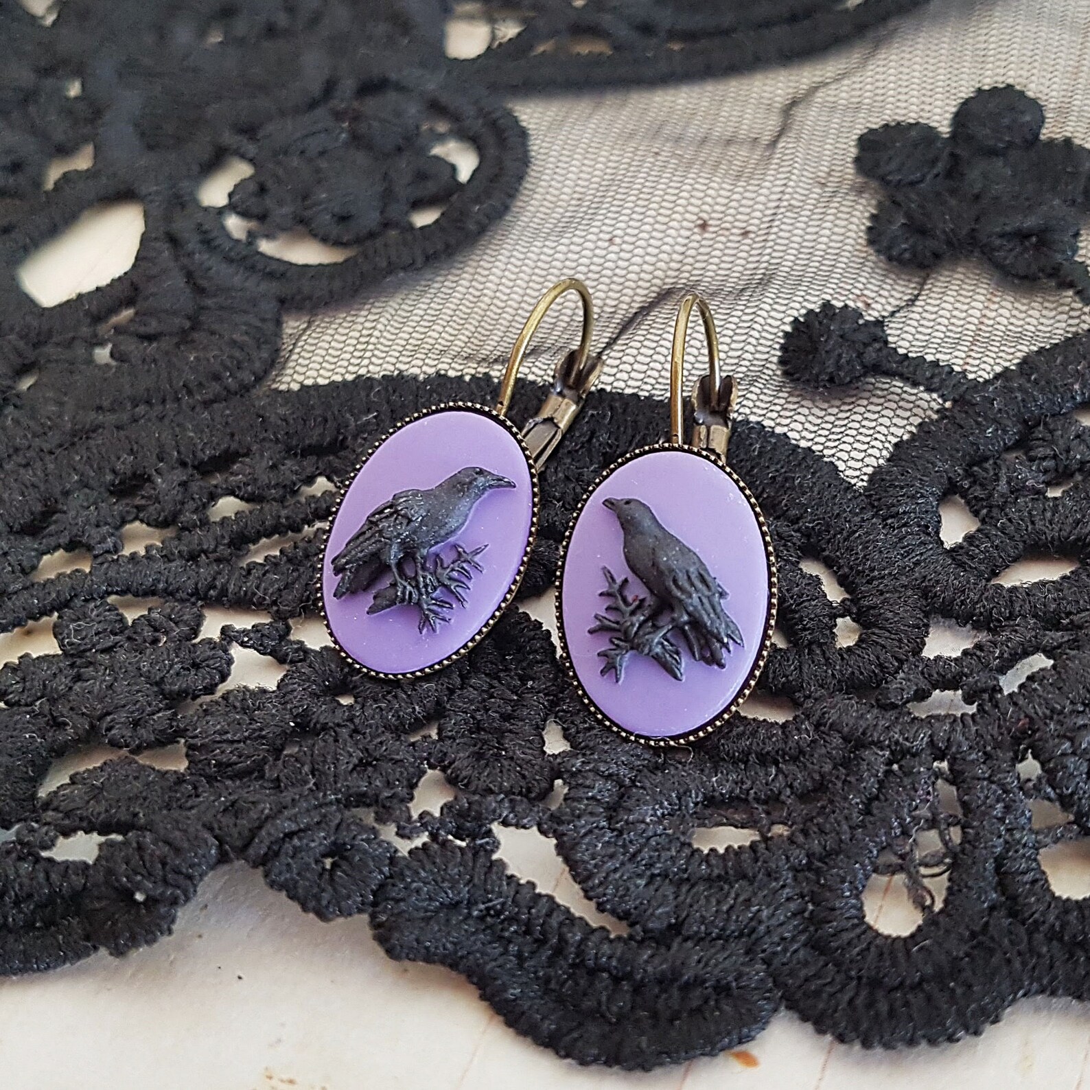 Schwarze und lila Raben Kamee Manschettenknöpfe in Bronze | Etsy