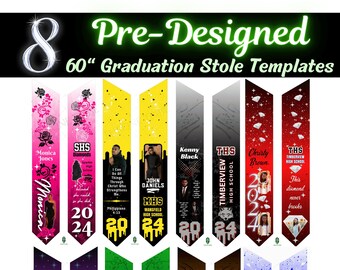BUNDLE DEAL 8 Done-For-You Graduation Stole Templates | for 60" Stole | Canva Editable | for Sublimation | 13x32 Inch