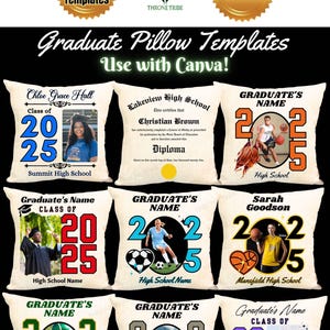 Paquete de plantillas de almohadas para diploma de posgrado 2025 / 16 plantillas de Canva editables / para SUBLIMACIÓN