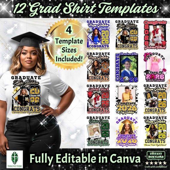 Grad Shirt Templates 2026 | 12 Template Bundle | Digital Download | Editable in Canva
