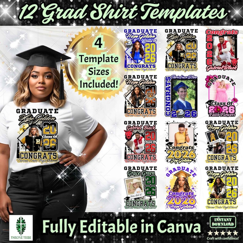 Grad Shirt Templates 2026 | 12 Template Bundle | Digital Download | Editable in Canva image 1