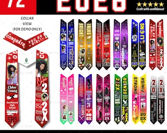 72" Abschluss Stola Vorlagen Bündel | 12 Farbverlaufsdesigns | Canva Bearbeitbar | für Sublimation