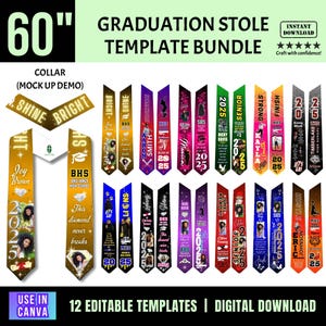 12 Graduation Stole Template Bundle | for 60&quot; Stole | Canva Editable | for Sublimation