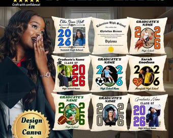 2026 Graduate Diploma Pillow Template Bundle | 16 Editable Canva Templates | for SUBLIMATION