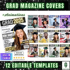 Grad Magazine Cover Bundle | 12 Editable Canva Templates | Digital Download | with Animations