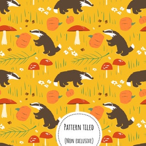 Autumn seamless pattern, badger pattern, fabric design, digital download, scandi fabric, repeat pattern