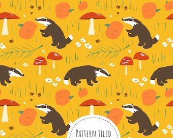 Patrón sin costuras de otoño, patrón de tejón, diseño de tela, descarga digital, tela escandinava, patrón de repetición