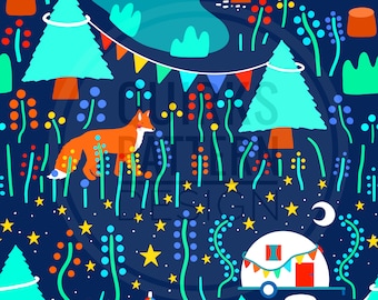 Patrón sin costuras de Wild Camping, diseño de patrón, diseño de tela, tela de camping, uso comercial, no exclusivo