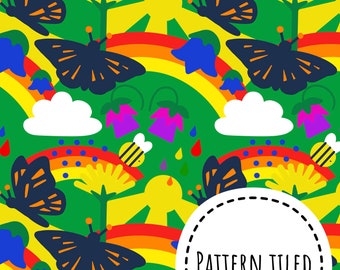 Patrón sin costuras Scandi, diseño de tela de mariposa, descarga digital, diseño de tela de verano