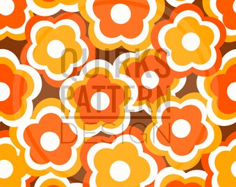 Retro Flowers Seamless Pattern, diseño de tela, descarga digital, diseño de tela scandi, patrón de superficie