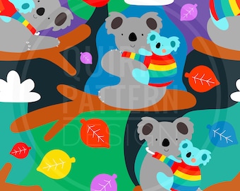 diseño de tela koala, descarga digital, uso comercial, diseño de tela scandi