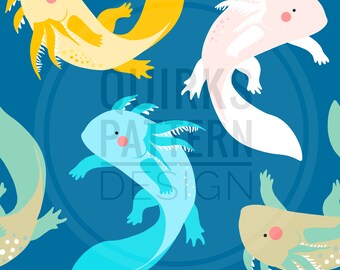 Diseño de tela axolotl, patrón sin costuras de axolotl, descarga digital, patrón de superficie, uso comercial, tela para niños