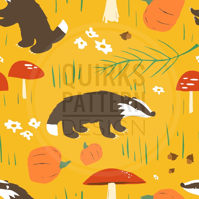 Badger Pattern Refs Autumn Seamless Pattern, Badger Pattern, Fabric Design, Digital ...