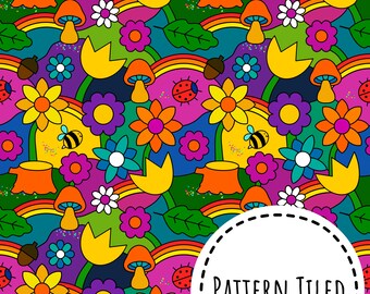 Diseño de tela Scandi, patrón colorido sin costuras para niños, descarga digital, archivo sin costuras