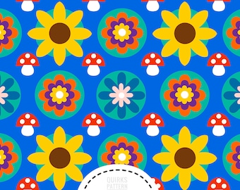 Patrón de taburete retro, patrón floral retro, diseño de tela, patrón sin costuras, descarga digital, diseño de tela scandi