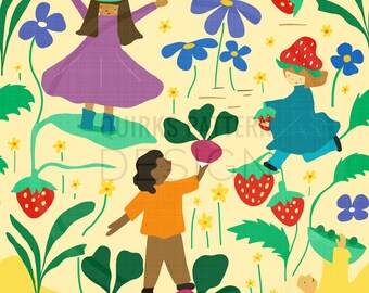 Patrón sin costuras de primavera, patrón sin costuras de jardinería, descarga digital, diseño de tela, diseño de tela escandinava