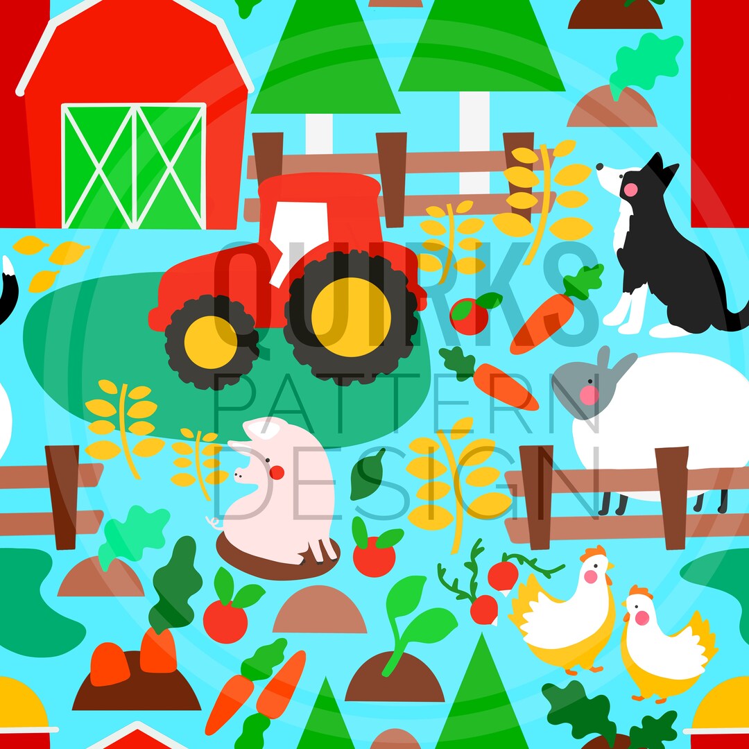 Farm Seamless Pattern, Fabric Design, Digital Download, Commercial Use ...