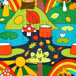 Scandi nahtloses Muster, Waldland nahtloses Muster, Stoffdesign, digitaler Download, kommerzielle Nutzung, Oberflächenmuster, Pilzmuster