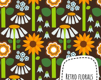 Patrón retro sin costuras, floral retro, diseño de tela, descarga digital, tela digital, patrón repetitivo, diseño de superficie