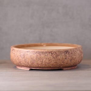 Maceta redonda Shohin para bonsái de 14 cm, hecha a mano en gres – Terciopelo