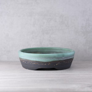 Shohin Bonsaicrum Rund 12,5 cm Handgjord Stengods Bonsaibehållare – Verdant Ash