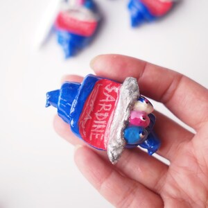 Handmade Mini Sardine Can Croissant - Air Dry Clay Pen Holder & Desk Decor - Unique Resin Art Gift