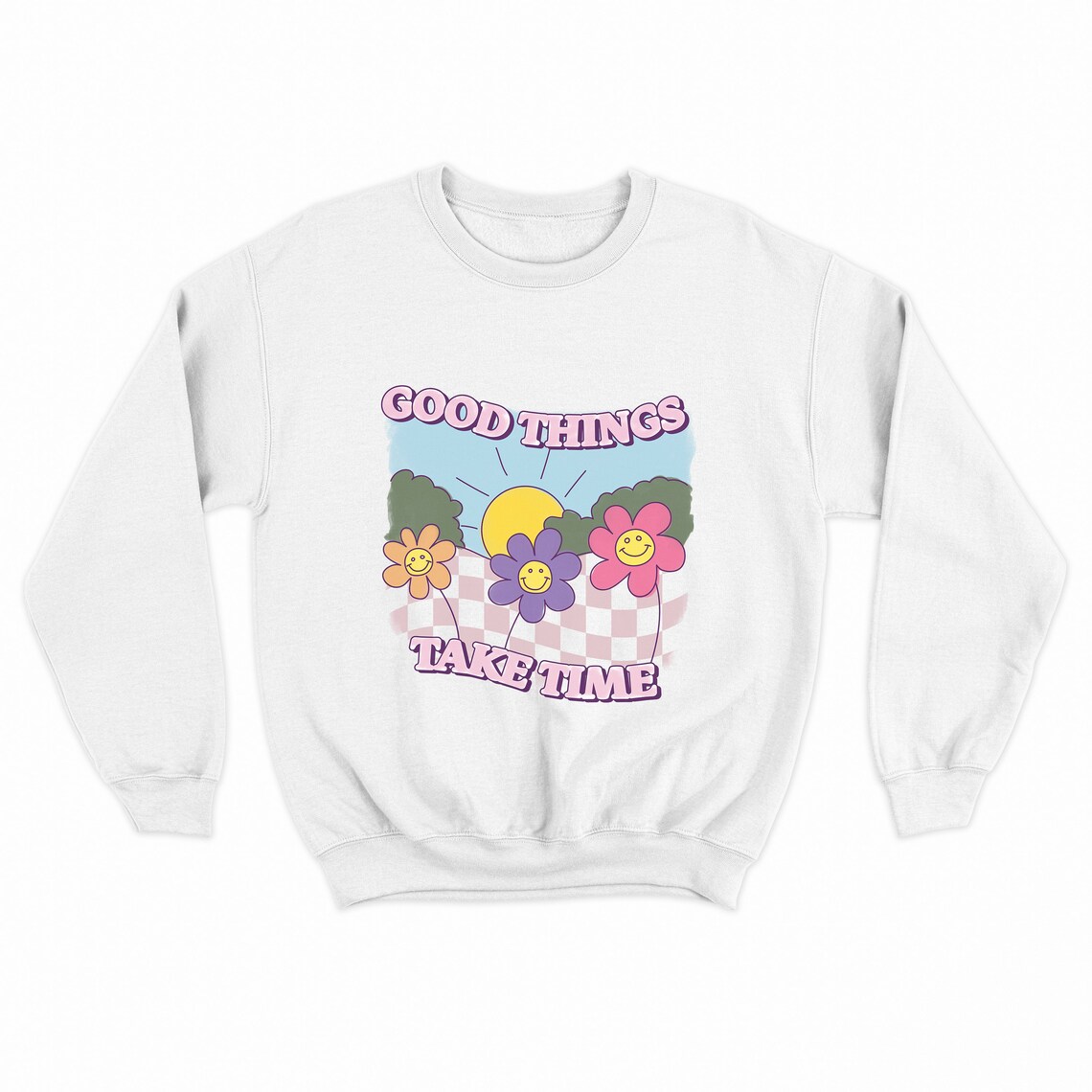 White smiley face sweatshirt Clearance