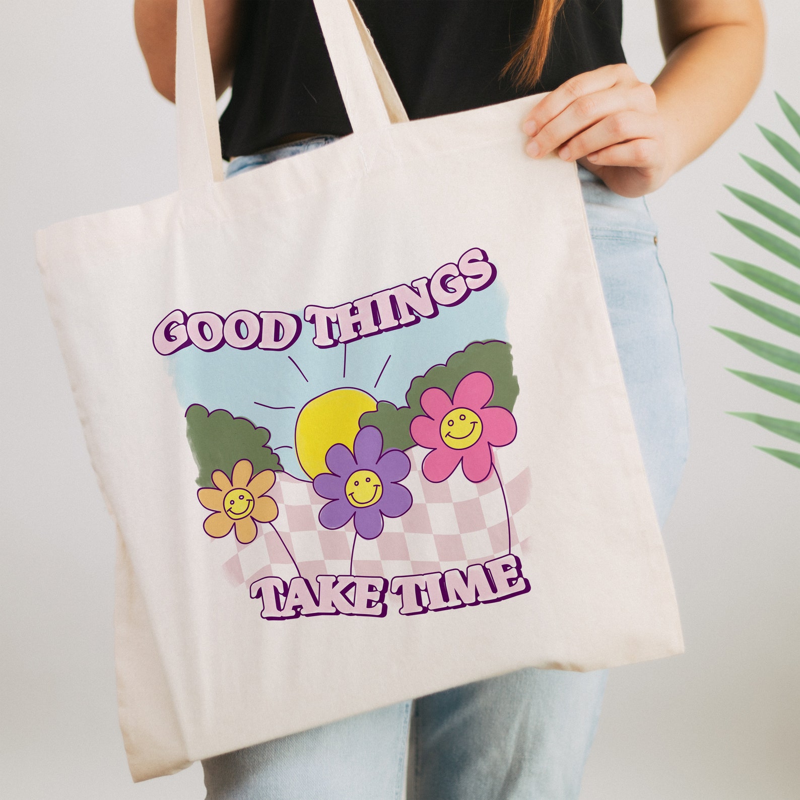 Canvas Tote Bag Aesthetic Tote Bag Flower Design Eco Etsy UK