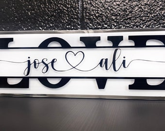 Personalized Decorative LOVE Glass Tile Custom Made Home Decor Couple Names Beautiful Display Unique Gift
