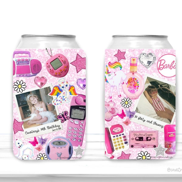 Personalized 90's can coolers, 90s girl birthday party, 90's party can holders, 90s bachelorette party favors, custom 90s photo coolers