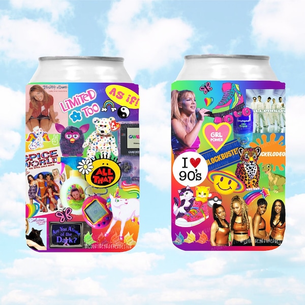 90's girl can coolers, 90s girl can huggers, 90's nostalgia can holders, 90's theme party favors, 90's kid, 90s birthday party,
