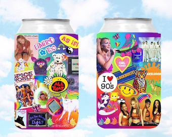 90's girl can coolers, 90s girl can huggers, 90's nostalgia can holders, 90's theme party favors, 90's kid, 90s birthday party,