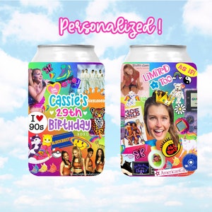 Personalized 90&#39;s girl can coolers, 90s girl birthday party, 90&#39;s theme party favors, 90s bachelorette party favors, custom 90s coolers
