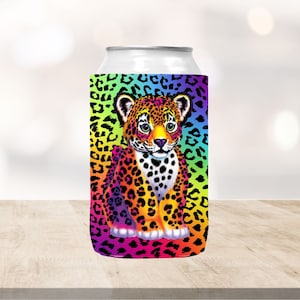 90&#39;s nostalgia can cooler, rainbow leopard can cooler, leopard rainbow pattern, cute can coolers