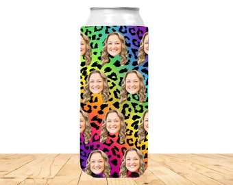 Custom faces rainbow can coolers, custom face 90s can coolers, personalized 90&#39;s themed can coolers