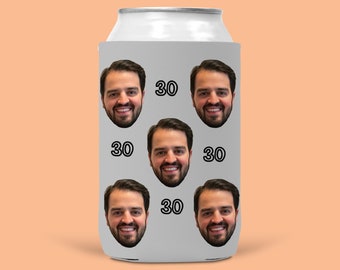 Custom birthday photo coolies, custom face birthday can coolers, personalized can insulators, 30th birthday favors, 30 af, 40 af, dirty 30