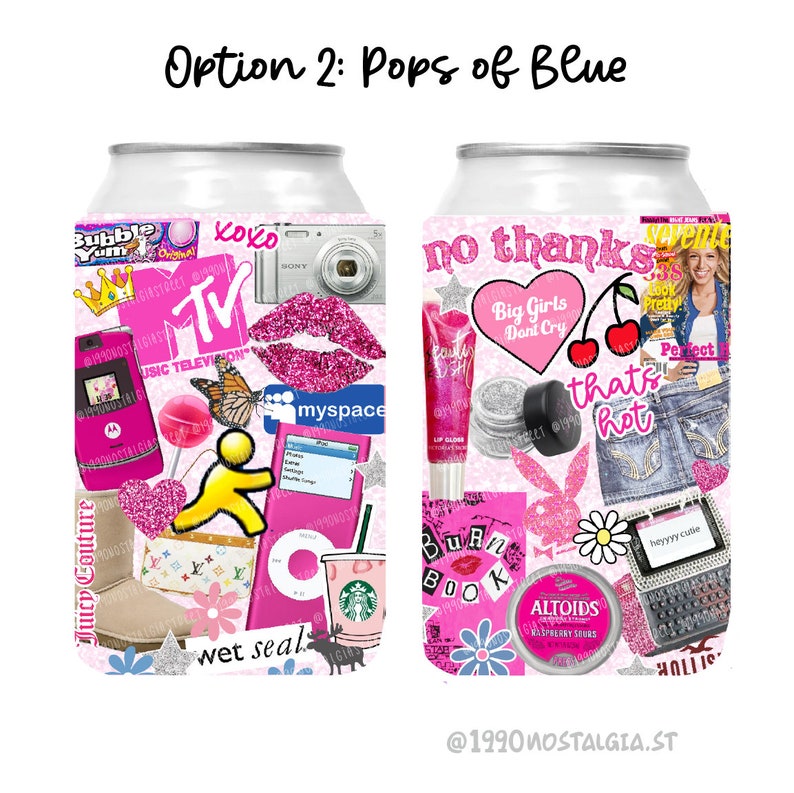 2000's nostalgia can coolers, 2000's girl can coolers, 2000s can huggers, y2k theme party favors, y2k birthday party, throwback party image 3