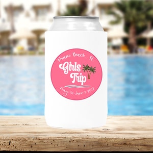 Personalized girls trip can coolers, custom girls trip can coolers, girls trip accessories, slim can, skinny can,