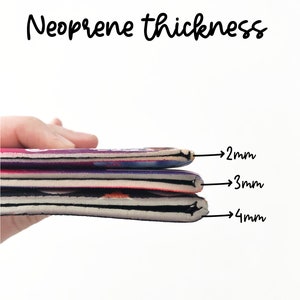 Pu&ograve; includere: Tre pezzi di neoprene impilati uno sopra l'altro, che mostrano i diversi spessori: 2 mm, 3 mm e 4 mm.